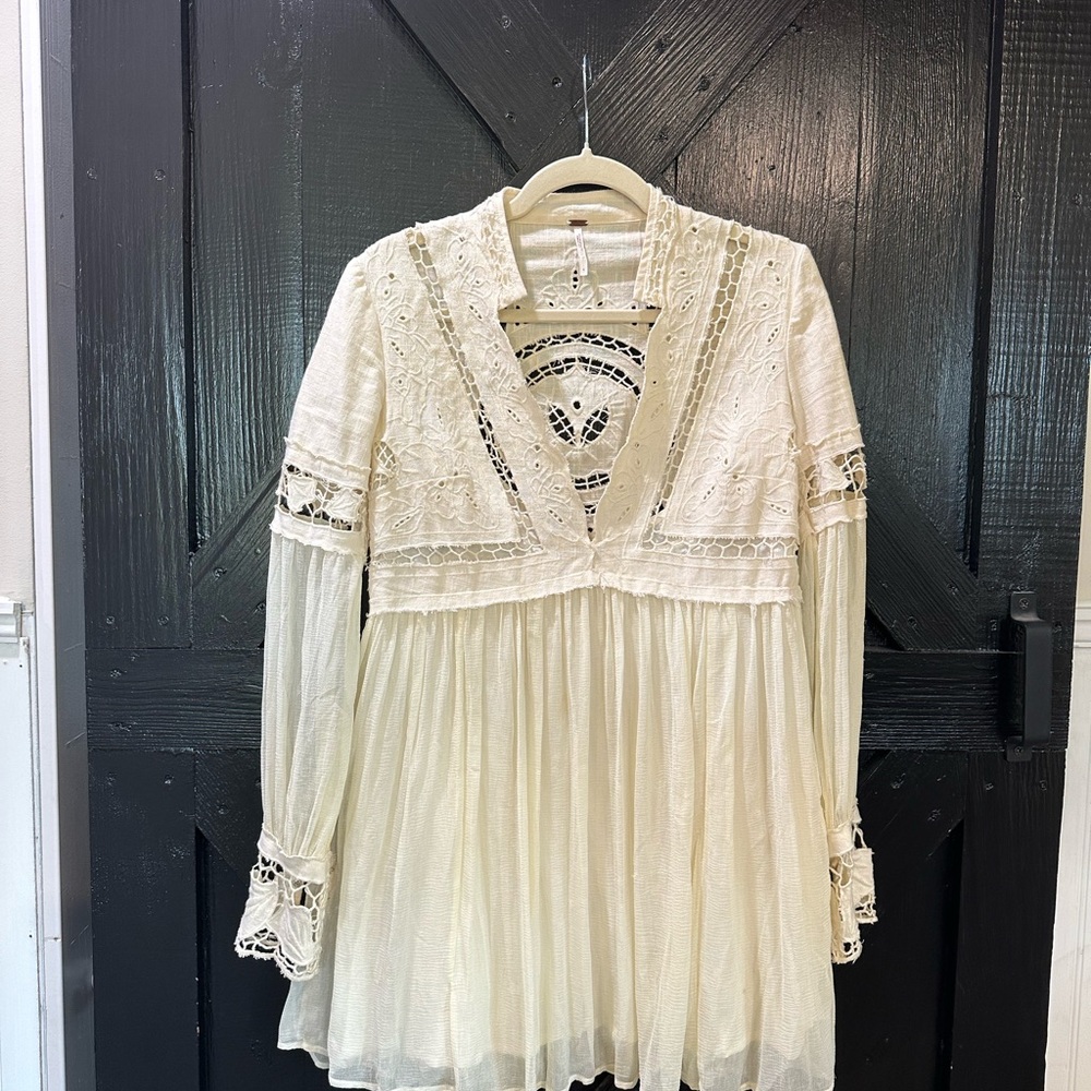 Free People Cream Lace Mini Dress